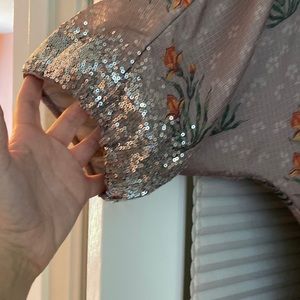Anthropologie Dress!  Never worn beautiful flowers with sequin accent sleeves